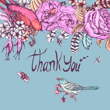 Thank You Hand Drawn Vector Greeting Card Stock Illustration