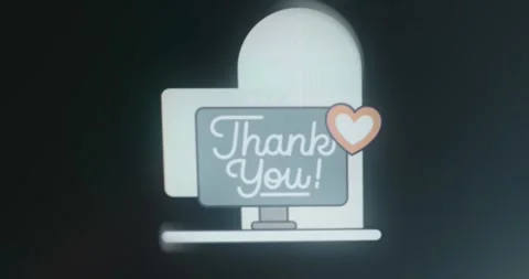 Thank you message on computer screen and heart symbol in corner 库存影片 313493298