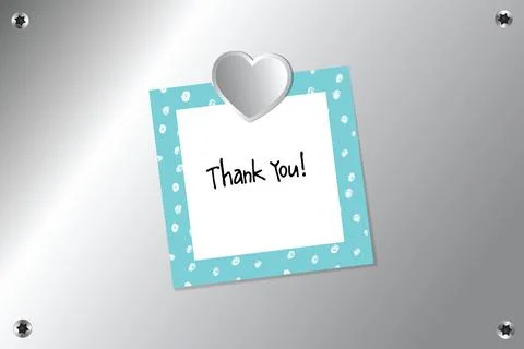 Thank you note paper template with heart magnet on silver pin board b.. Stock Illustration