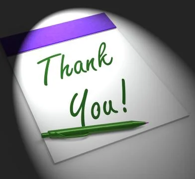 Thank you! notebook displays acknowledgment or gratefulness Stockillustratie