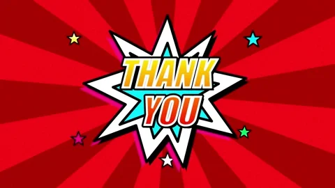 Thank you pop comic style animation with dynamic red sunburst background, p.. Stock Footage 337562629