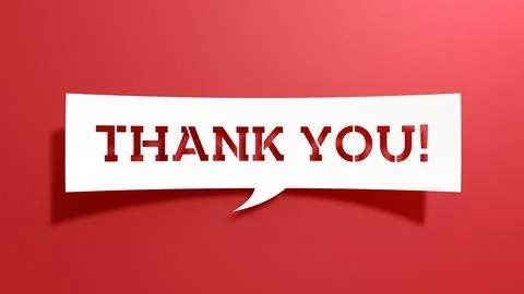 Thank You - Speech Bubble. White Cut Out Paper on Red Background. 3D Render. Illustrazione stock