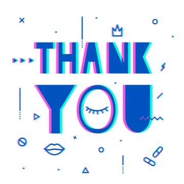 Thank you text with elements of psychedelic Stock Illustration