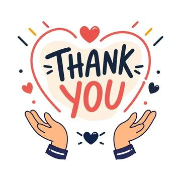 Thank you text inside red heart outline Illustration
