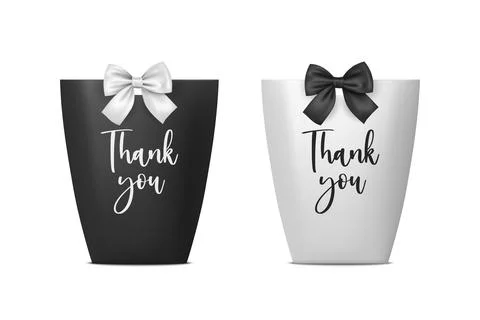 Thank You. Vector 3d Realistic Black and White Paper Gift Bag, Box for Birthday Stock-Illustration