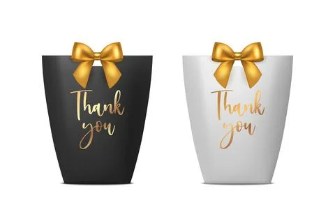 Thank You. Vector 3d Realistic Black and White Paper Gift Bag, Box for Birthday Stock Illustration