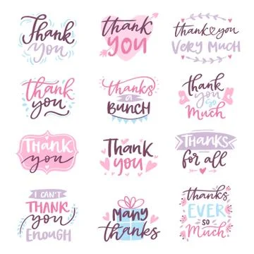 Thank You vector card text logo letter script typography illustration thankful Stock Illustration