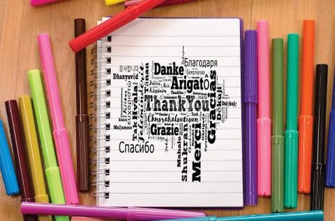 Thank You word cloud in different languages Stock Photos