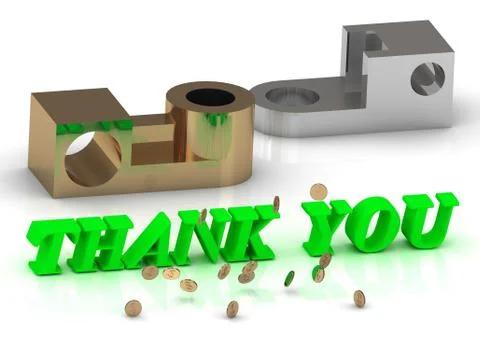 THANK YOU - words of color letters and silver details and bronze details on w Stock Illustration