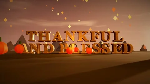Thankful And Blessed Burnished Copper 3D Letters with Pumpkins and Falling Stock Footage 343024006