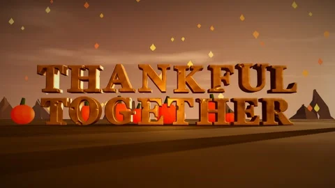 Thankful Together Burnished Copper 3D Letters with Pumpkins and Falling Maple 動画素材 343371004