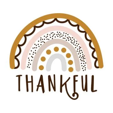 Thankful word with boho macramé rainbow Stock Illustration