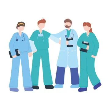 Thanks doctors nurses, team group physicians and nurses characters Stock Illustration