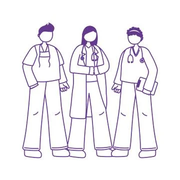 Thanks doctors nurses, team group physicians and nurses characters Stock Illustration