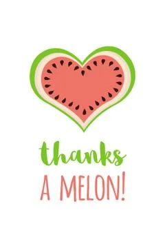 Thanks a melon card heart shape of watermelon Cartoon design for greeting ban Stock Illustration