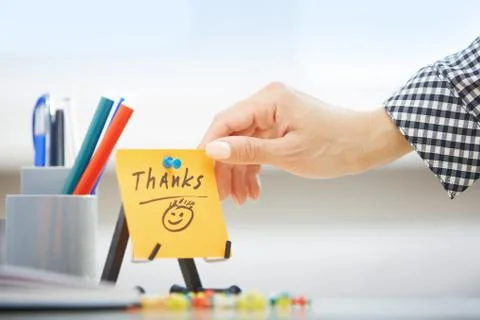 Thanks text on adhesive note Stock Photos