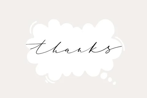 Thanks thin script lettering on speech bubble subtle colors background card.  Illustrazione stock