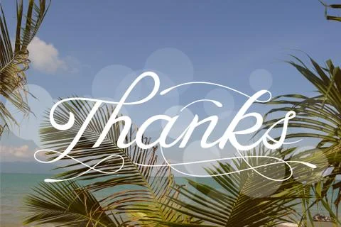 Thanks - vector sign on blurred tropical beach photo Illustration