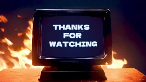 Thanks For Watching Text on Retro TV Static Screen with Fire Background Stock Footage 341691737