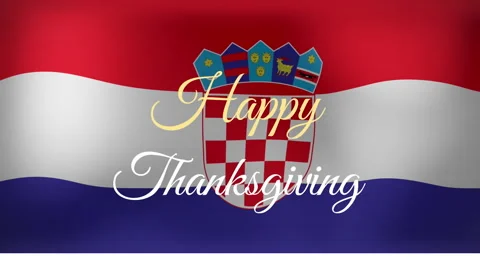 Thanksgiving animation with elegant script text on Croatian flag background Stock Footage 304076637