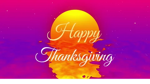 Thanksgiving animation with elegant script text over sunset water scene Video stock 305028771