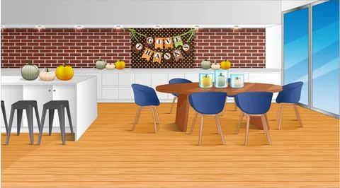 Thanksgiving Background Scene with Kitchen Stock Illustration
