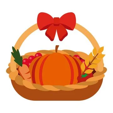 Thanksgiving basket with pumpkin bow. Vector Stock Illustration