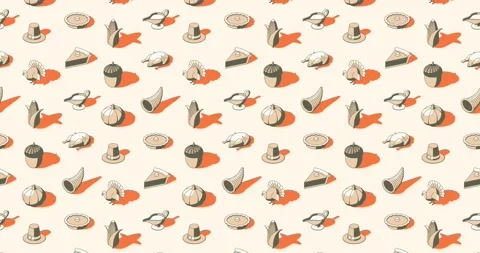 Thanksgiving black and white vector icons animation loop with orange shadows Stock Footage 319412151