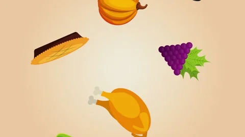 Thanksgiving celebration animation featuring falling food and holiday icons.. Stock Footage 338315302