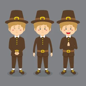 Thanksgiving Character with Various Expression Stock Illustration