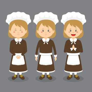 Thanksgiving Character with Various Expression Stock Illustration