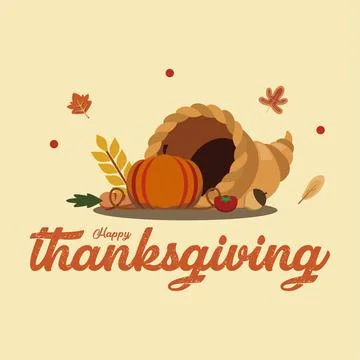 Thanksgiving cornucopia with harvest. Vector Stock Illustration
