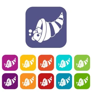 Thanksgiving cornucopia icons set Stock Illustration