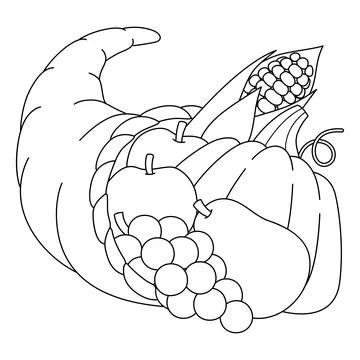 Thanksgiving Cornucopia Isolated Coloring Page Stock Illustration