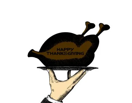 Thanksgiving Day. Big roast turkey on a tray. Stock Illustration