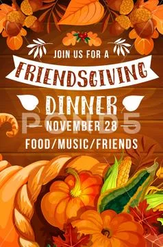 Thanksgiving Day cornucopia, Friendsgiving potluck Stock Illustration