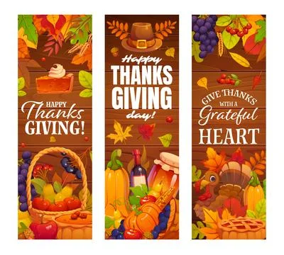 Thanksgiving Day dinner and fall leaves banners Illustrazione stock