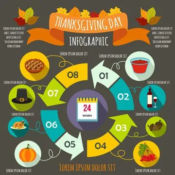 Thanksgiving Day infographic elements, flat style Stock Illustration