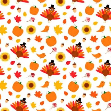 Thanksgiving day seamless pattern. Cute cartoon seasonal elements.  Easy to e Stock Illustration