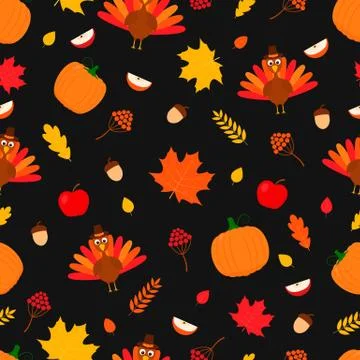 Thanksgiving day seamless pattern. Cute cartoon seasonal elements.  Easy to e Illustrazione stock