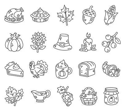 Thanksgiving day set featuring turkey pie leaf Stock Illustration