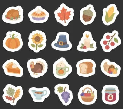 Thanksgiving day set featuring turkey pie leaf Stock Illustration