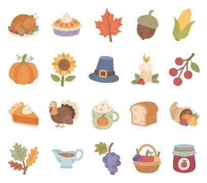 Thanksgiving day set featuring turkey pie leaf Stock Illustration