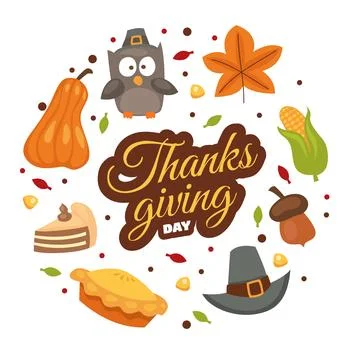 Thanksgiving day. Set of thanksgiving elements celebration harvest and icon.. Stock Illustration