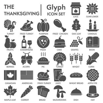 Thanksgiving day solid icon set, national holiday celebration symbols collection Stock Illustration