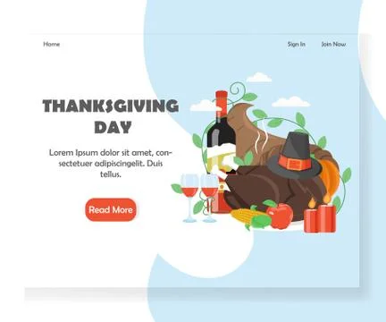 Thanksgiving Day vector website landing page design template Stock Illustration