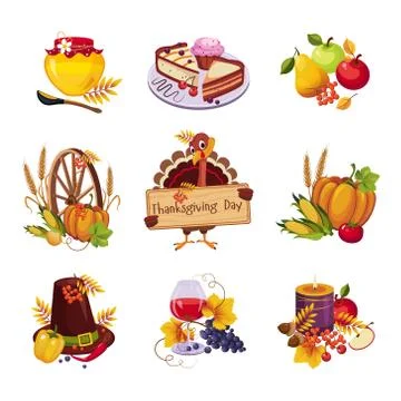 Thanksgiving Decorative Elements. Vector Illustration Set Illustrazione stock