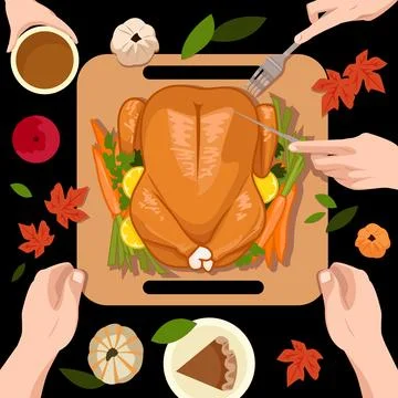 Thanksgiving Dinner Table with Roasted Chicken Delight Stock Illustration