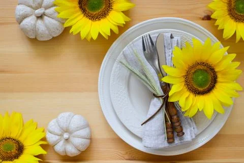 Thanksgiving dinner table setting Stock Photos