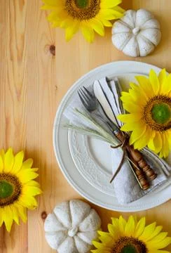 Thanksgiving dinner table setting Stock Photos